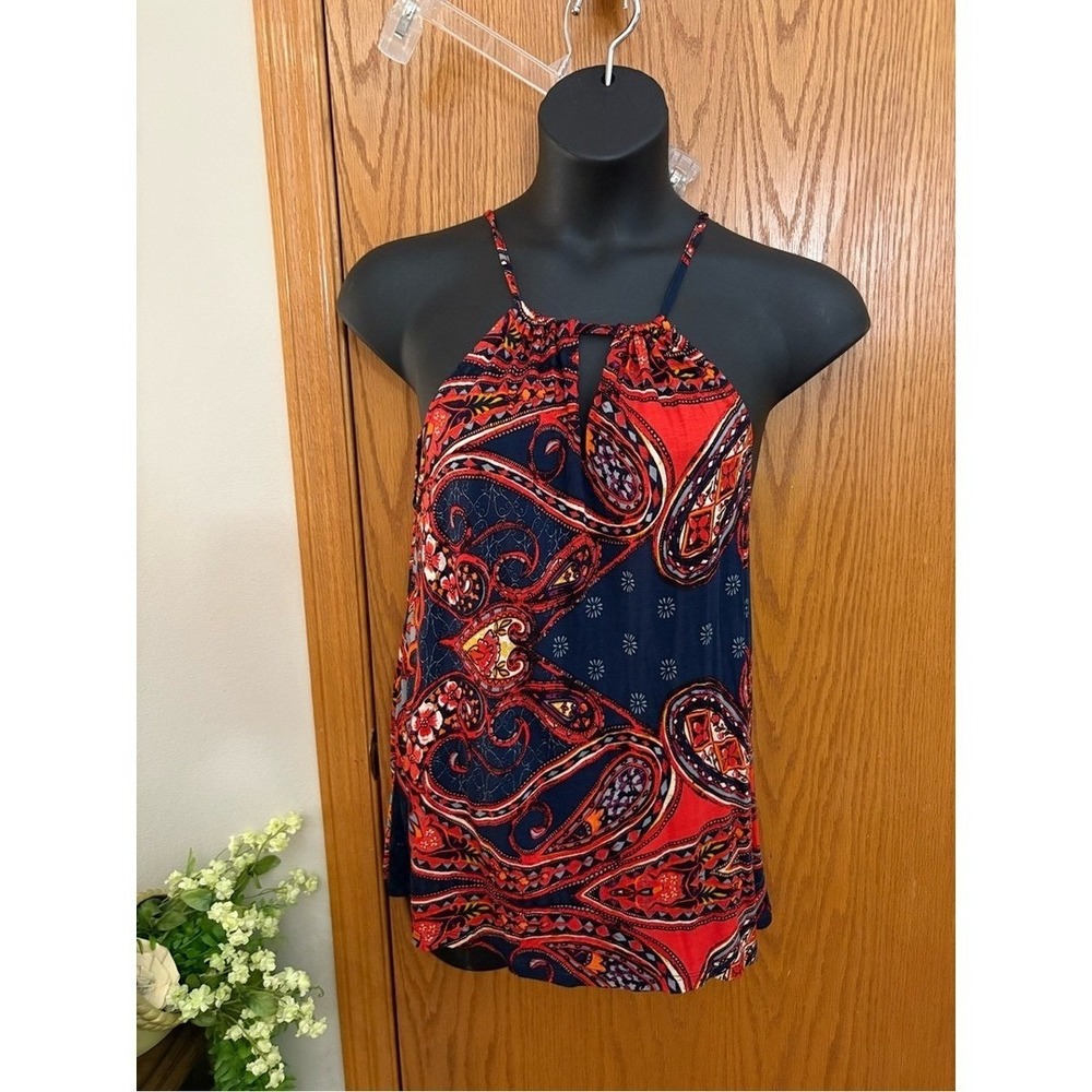 Pascals Paisley Halter Tank Top in Navy and Red